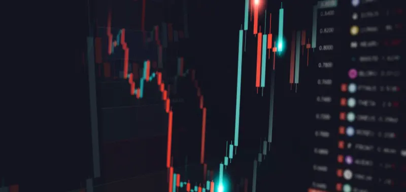 Colorful trading chart with candlesticks