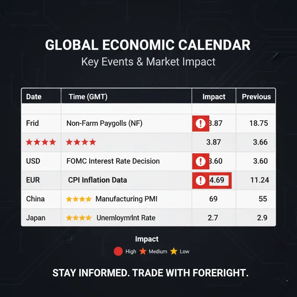 A screenshot of an economic calendar highlighting upcoming NFP, CPI, etc.