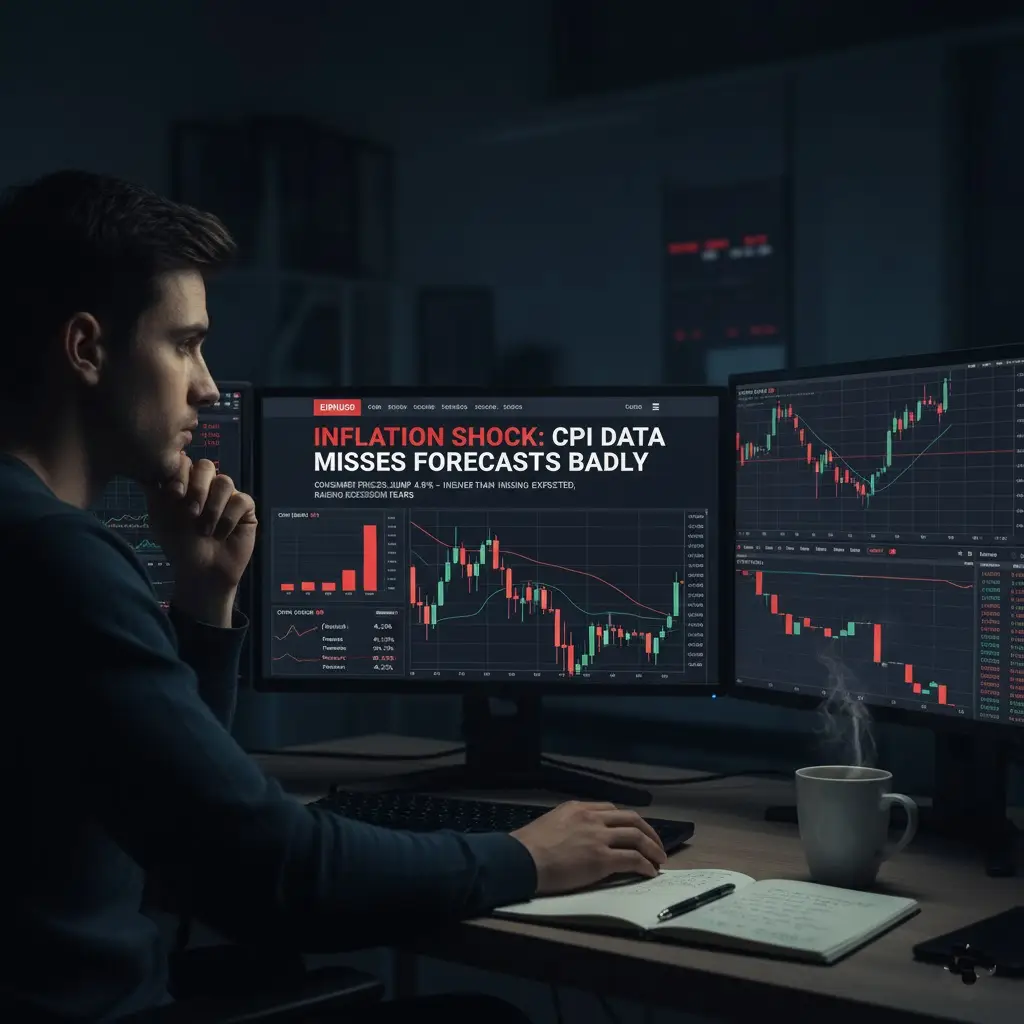 Headlines or charts on a screen showing an inflation report
