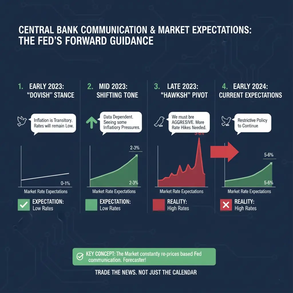Infographic with a timeline showing statements from a central bank